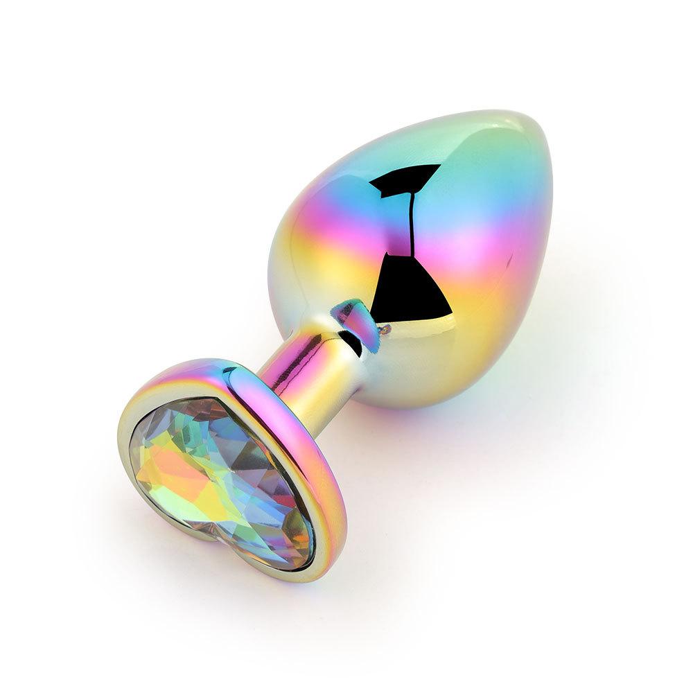 Cute Rainbow Anal Plugs Heart-shaped Metal Crystal Jewelry Small Adult Anal Plugs Female Male Couple Flirting Masturbation
