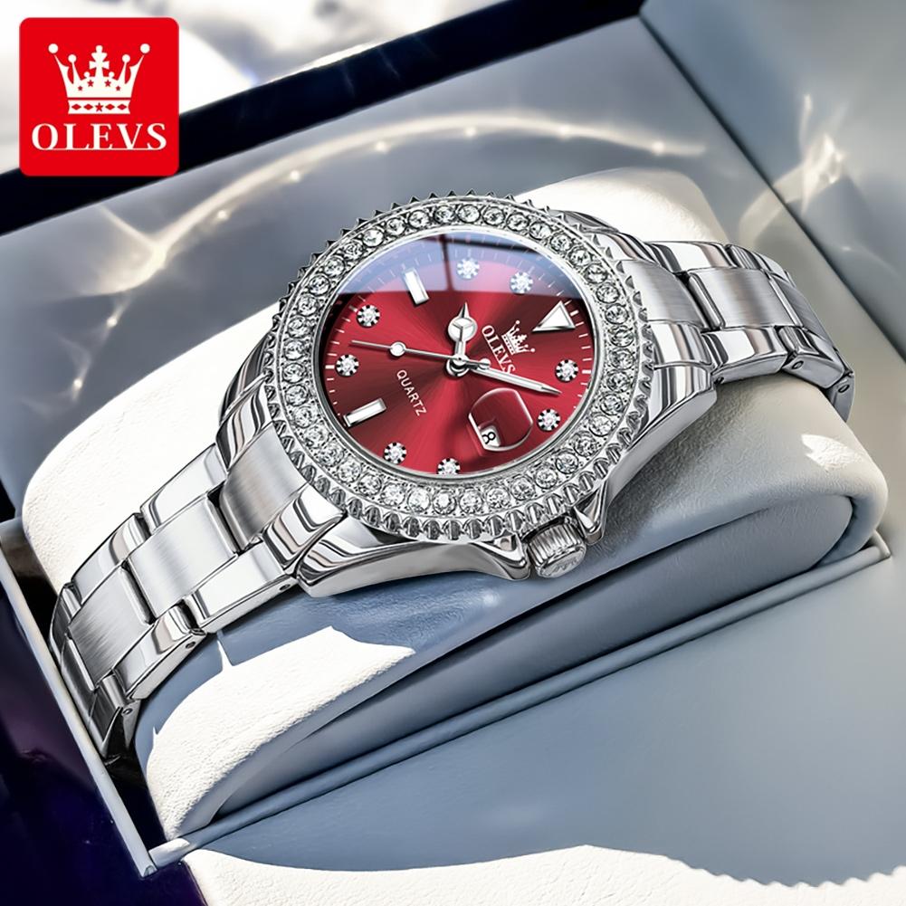 OLEVS Original Elegant Quartz Watch Waterproof Stainless Steel Womens WatchDate Ladies Watch Bracelet Set Box Gifts 9945