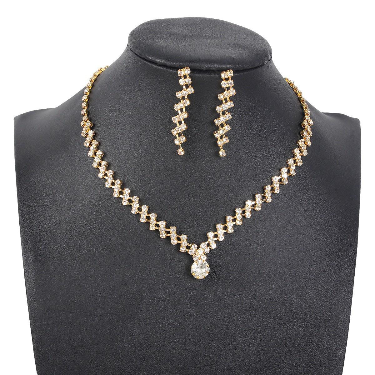 Cross-Border Fashion: New Style Rhinestone Necklace & Tassel Earring Set золотой