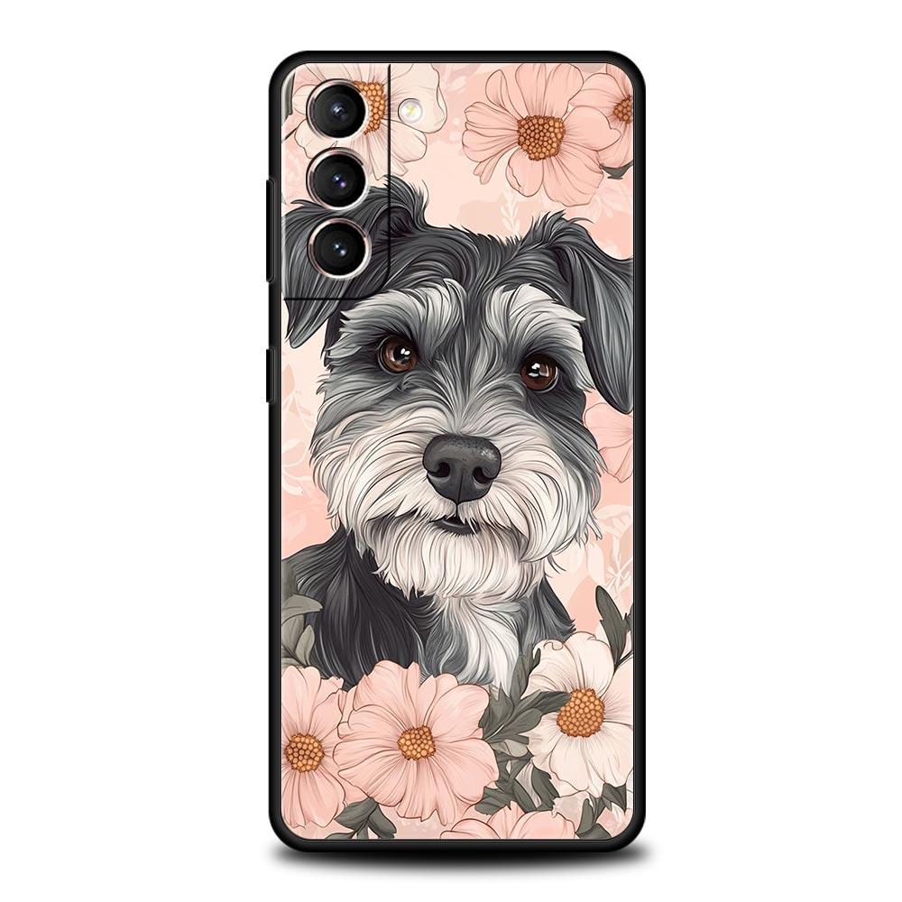 Cartoon Schnauzer Dog Phone Case For Samsung Galaxy S24 S23 S22 S20 Ultra S21 FE 5G S10 S9 Plus S10E S8 Soft Silicone Cover