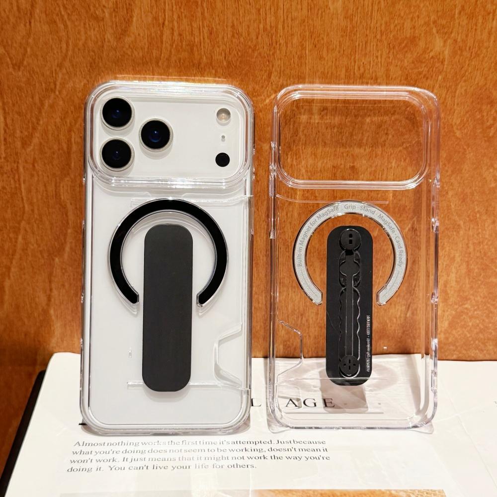 

Card Holder Clear Bracket Magnetic Case For iPhone 17 16 15 14 13 Pro Max For Magsafe Charging Shockproof Acrylic Cover iPhone 13