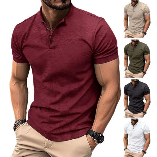 Camicia Estiva da Uomo Girocollo Maniche Corte Monocolore Pullover Bottoni Morbida Traspirante Casual Lunghezza Media Top da Lavoro Quotidiano da Uomo
