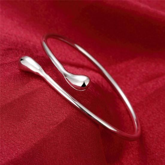 Women Open Bracelet Adjustable Polished Simple Style Water Drop Shape Wedding Daily Dating Wrist Jewelry Birthday Anniversary Gift