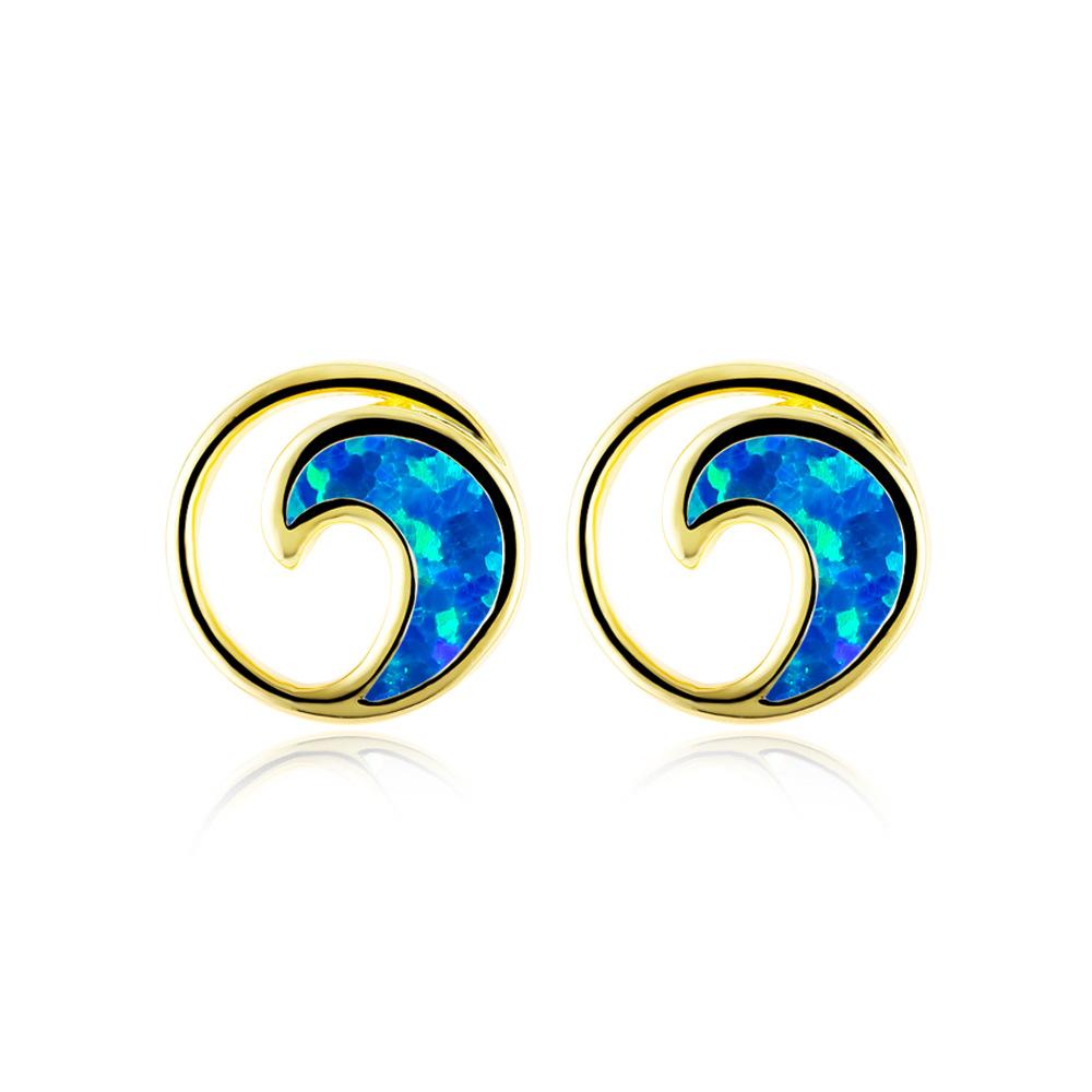 New Fashion Ruili Style Gold Platinum Wave Circle Womens Versatile Earrings