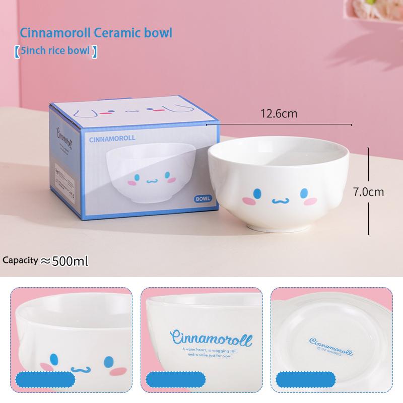 For Sanrio 5Inch Ceramic Rice Soup Bowl for Melody&Cinnamoroll&Kuromi Tableware Cartoon Irregular Anime Relief Bowl for Children