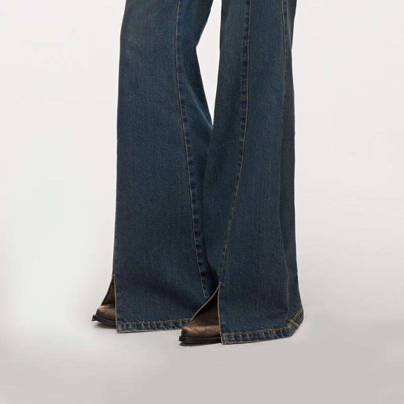 ONLY Women's Washed Mid-Rise Slit Flared Denim Jeans
