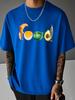 Unisex Black Tee Food Letter Shaped Croissant Egg Cabbage Avocado Fish Graphic Crew Neck Loose Casual Male Daily Tops