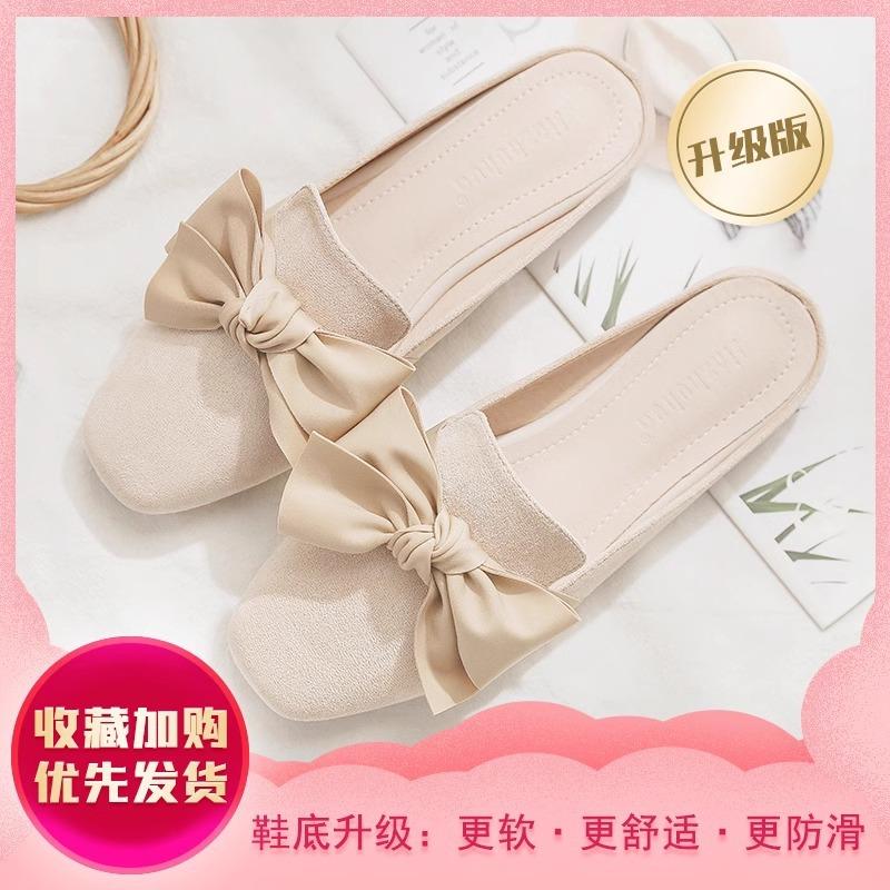 Lazy shoes bag head half slippers women wear 2025 spring and summer new Internet celebrity half tray single shoes Muller shoes flat sandals