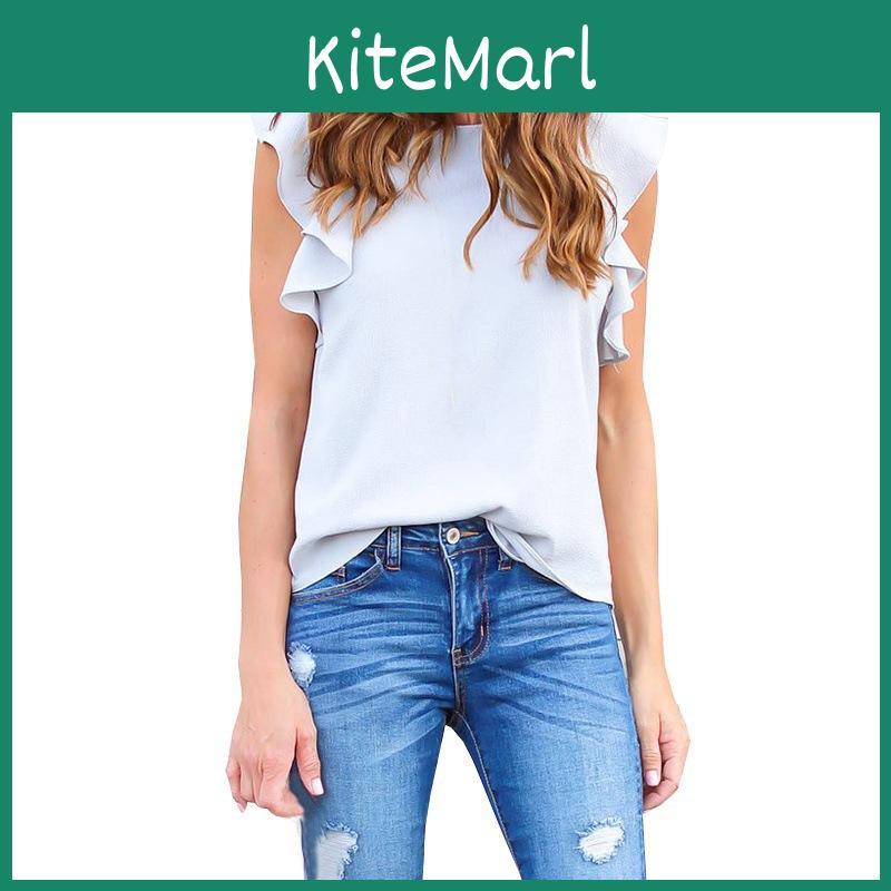 Elegant Ladies Summer Lotus Lace Short Sleeve Casual Shirt Tops Blouse T-shirt