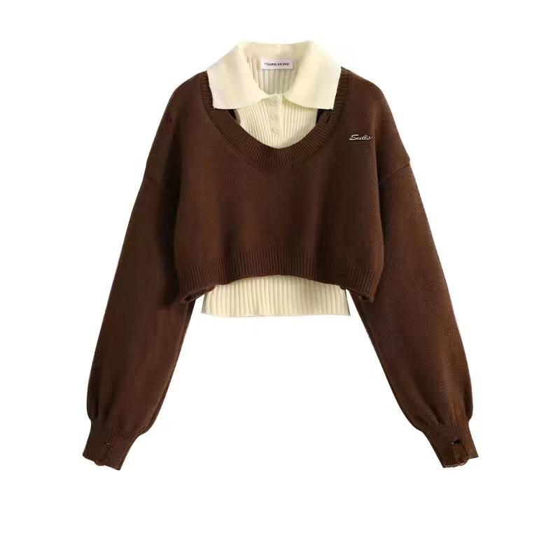 

Женский трикотажный свитер в студенческом стиле: Осенне-зимний комплект из двух частей в стиле корейских дорам. S for 80-90 lbs