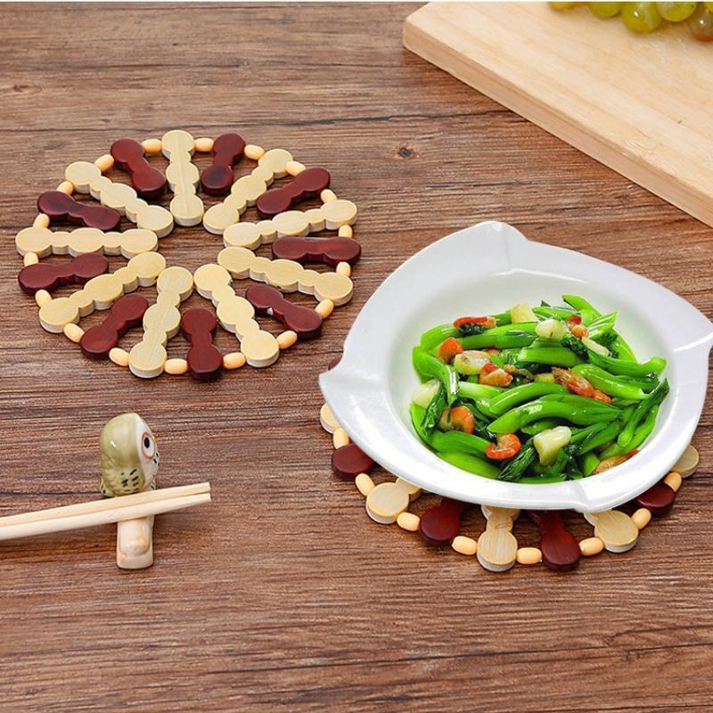 2pcs Heat Insulation Pad Non Slip Insulated Bamboo Mat for Hot Pots and Pans Kitchen Dining Table Cup Coaster