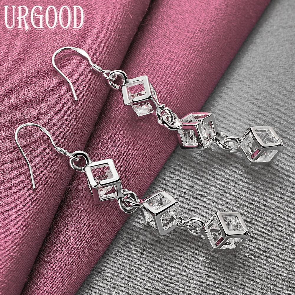 925 Sterling Silver AAA Zircon Square Earrings Wedding Jewelry