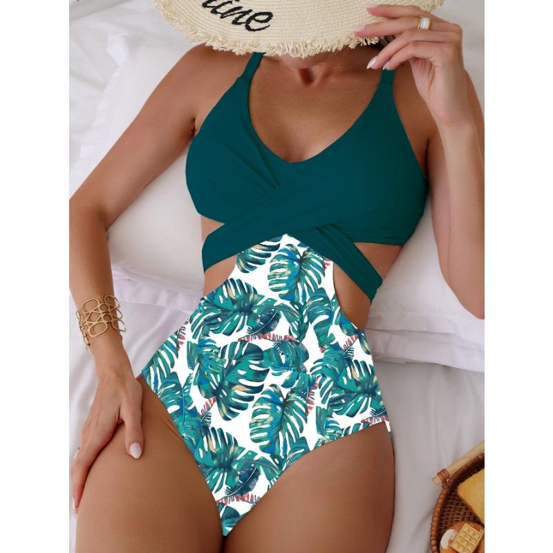 Women's New Print Hollow-lace Sexy One Piece Bikini Swimsuit