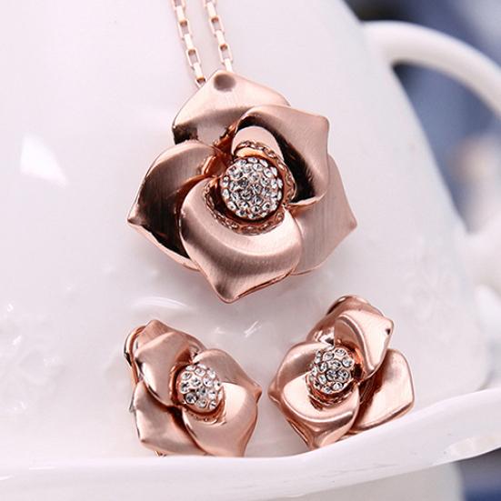 

Мода свадебный горный хрусталь роза ожерелье серьги светский женщин комплект ювелирных изделий