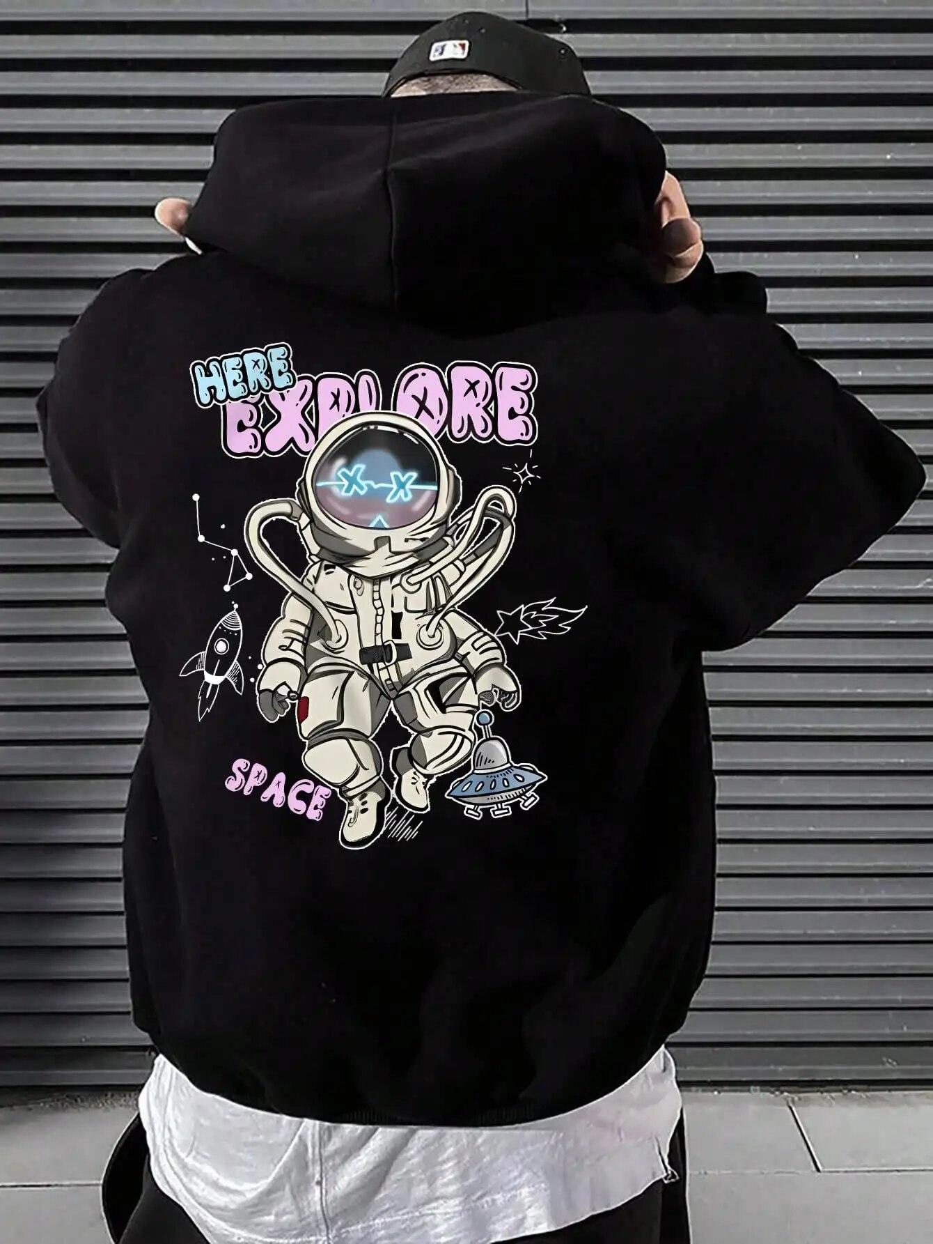 

Here Explore Space Astronaut Printed Unisex Clothes All-Match New Hoodie Sport Fleece Pullovers Pocket Comfortable Unisex Hoody