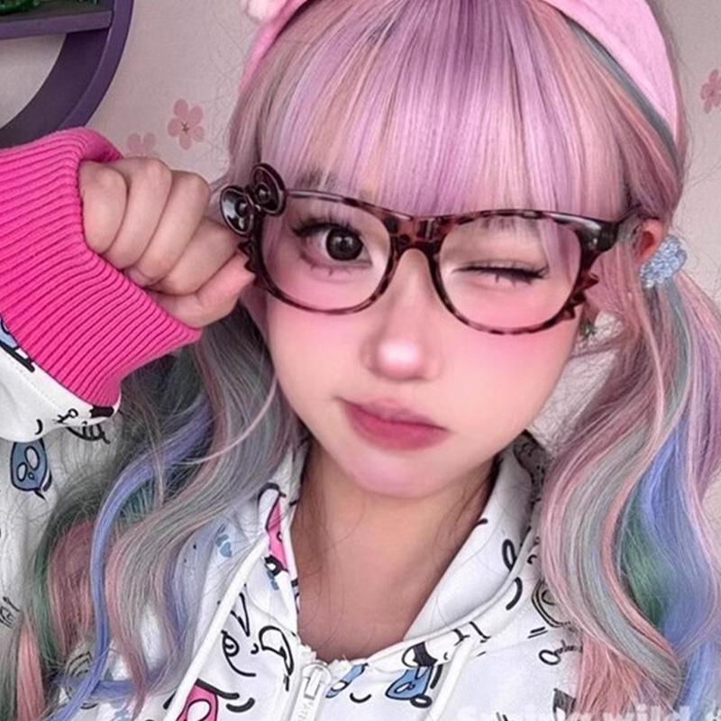 Retro Y2k Leopard Print Bow Glasses Korean Without Lense Eyeglasses Frame Eyewear Spectacle Eyeglass Cosplay Party Accessories