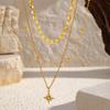 Layered Triple Necklace Set With Simple Four Point Star Pendant White Zirconia Minimalist Luxury Collarbone Chain