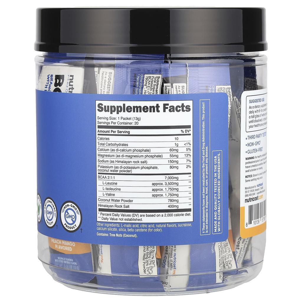 Performance, Bcaa+, Peach Mango, 20 Packets, 13G (0.5Oz) Each