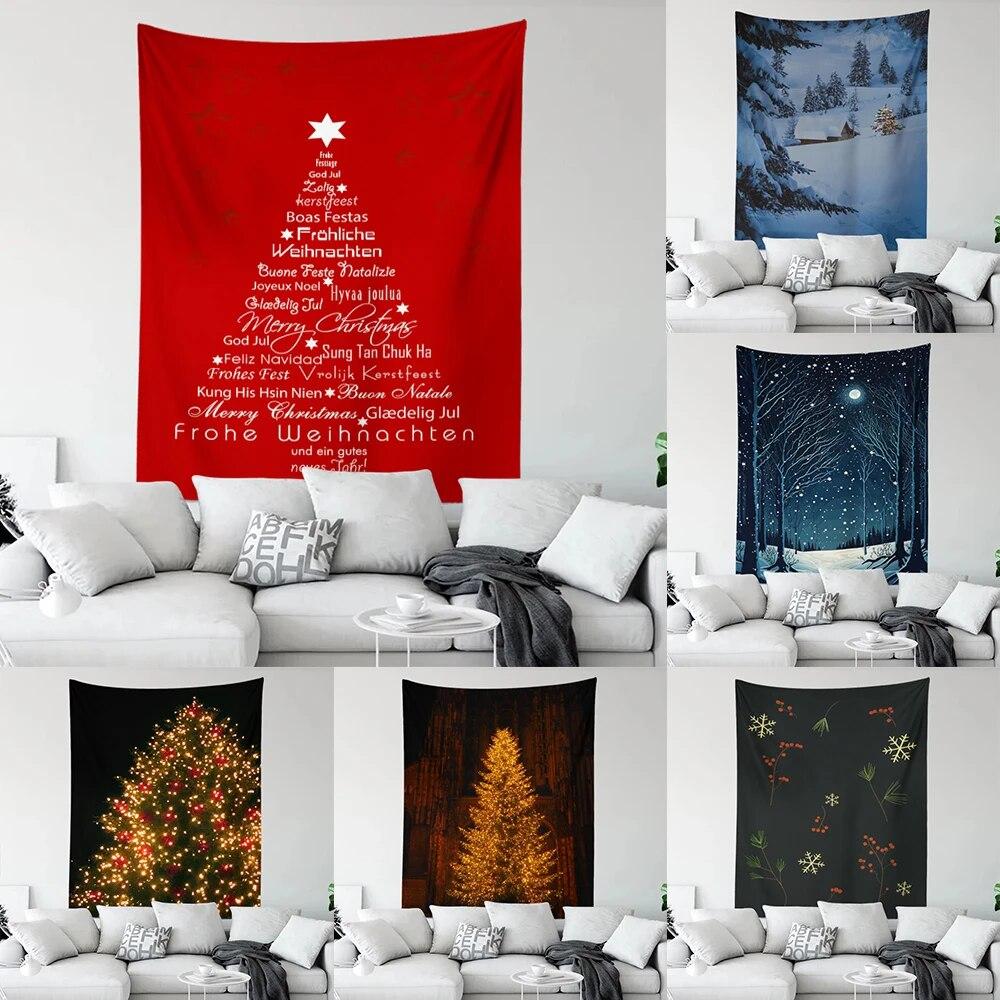 

Веселая Рождественская елка, украшение, печатный узор, гобелен, домашний декор для гостиной, комнаты, фон, тканевый гобелен