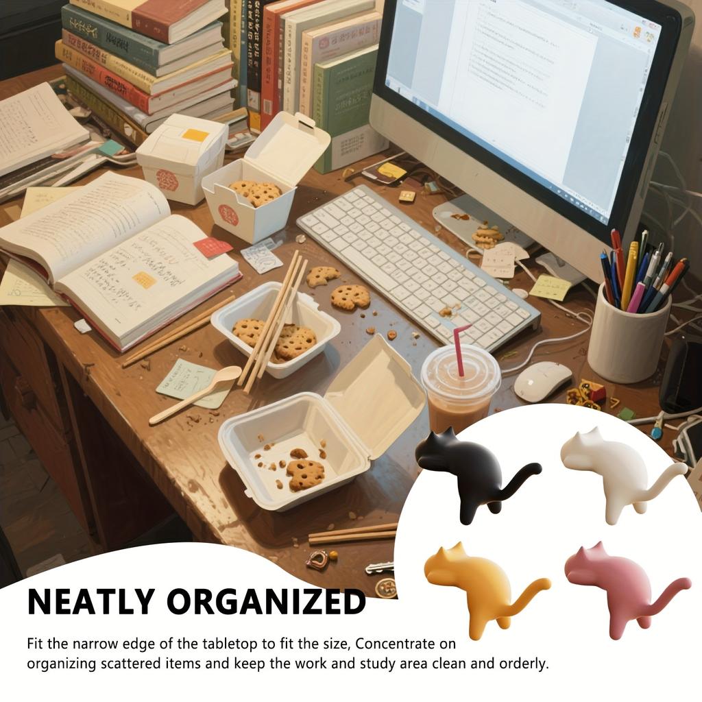 1pc Colorful Cat-Shaped Desk Hooks - Removable Clamp Clips, , ABS Material, Ideal for Cable Management in Kitchen, Bathroom