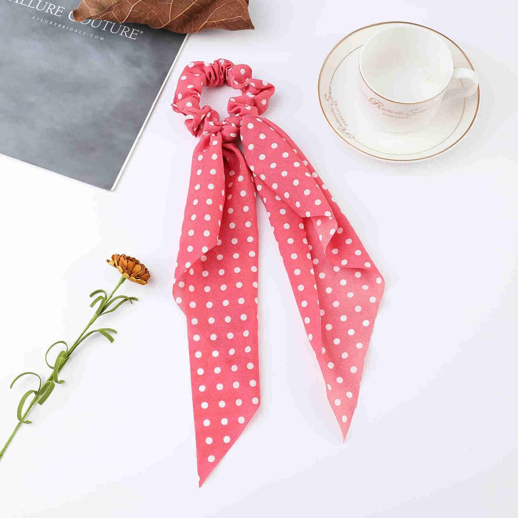Fashion Dots Scrunchies Long Rope Korean Ties For Women Ponytail Scarf Sweet Elastic Band Hair Accessories