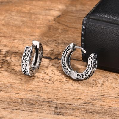 Vintage Vine Hoop Earrings for Men Boys,Waterproof Silver Color Huggies Earrings,Trendy Hip Hop Rock Cool Jewelry Accessories
