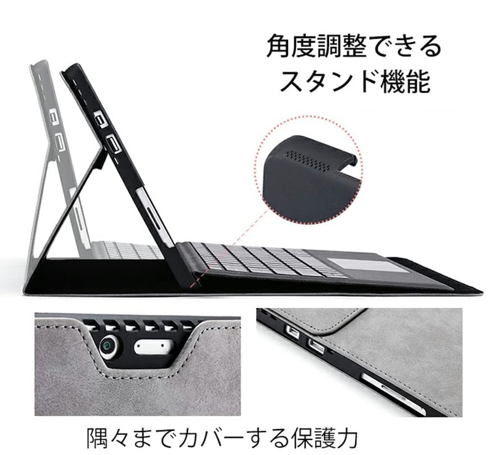 Surface Go Hülle mit Power-Ständer, Full Pen, Vintage Mattgrau, 4/3/2/1 Tasche, Funktion, Stoßfest, Schutz, Aufbewahrung, Leicht, Schlank, Muster,