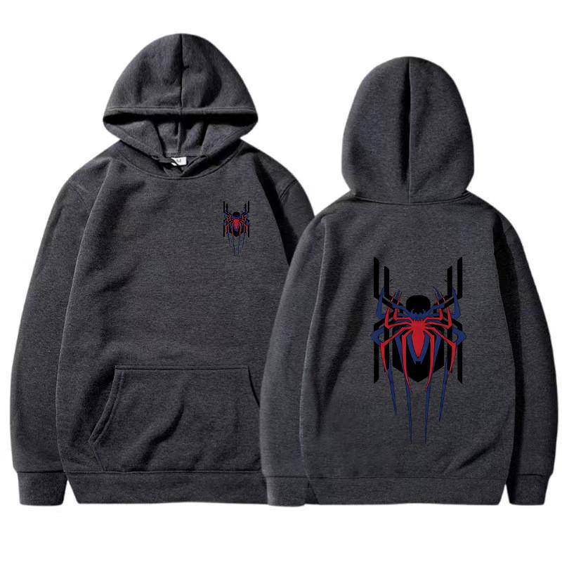 Men's Hoodie Street Fashion Deep Red Spider Print Sweatshirt Brushed Fleece Women's Casual Fun Loose Hoodie