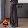 Xin Xin Women's Plus Velvet Thick Woolen Curved Leg Trousers - Loose, Straight, Wide-Leg for Autumn Winter 2025