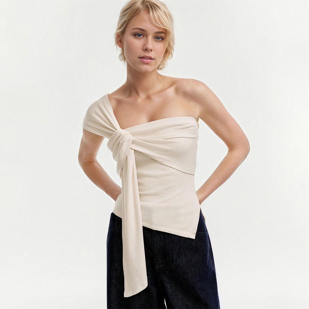 Women Sexy Off Shoulder Solid Color Slim Fit Sleeveless Pullover T Shirt Top S