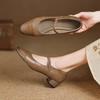 Krazing Pot Cow Skin Spring Summer Size 41 Thick Med Heels Women Round Toe Metal Buckle Straps Shallow Pink Color Pumps