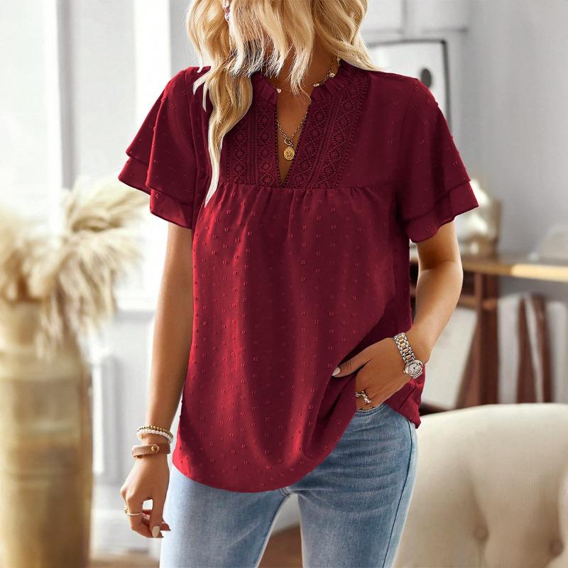 Summer Women's Fashion New Temperament Pullover V Neck Top
