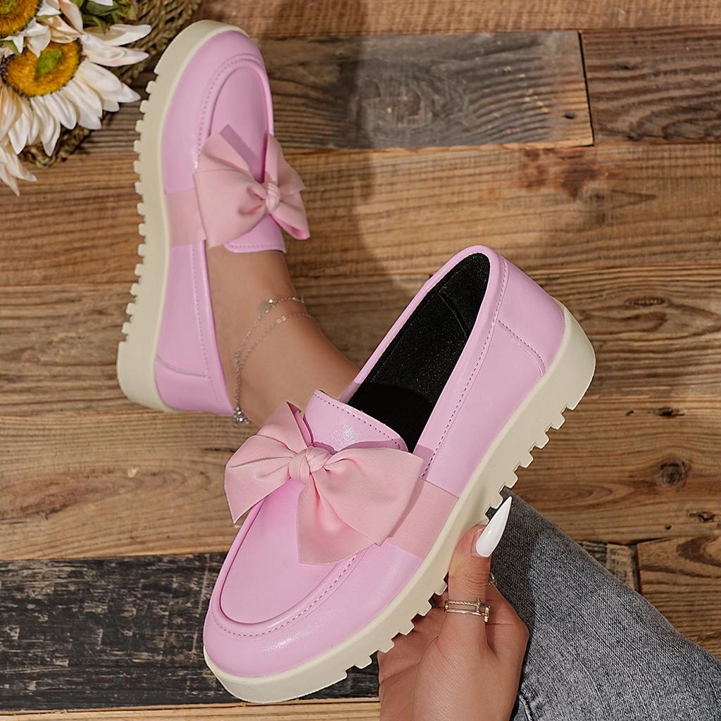 Women's Butterfly Knot Thick Bottom Loafers Soft Leather Spring Autumn Flats Shoes for Women Casual Slip on Solid Single Shoes