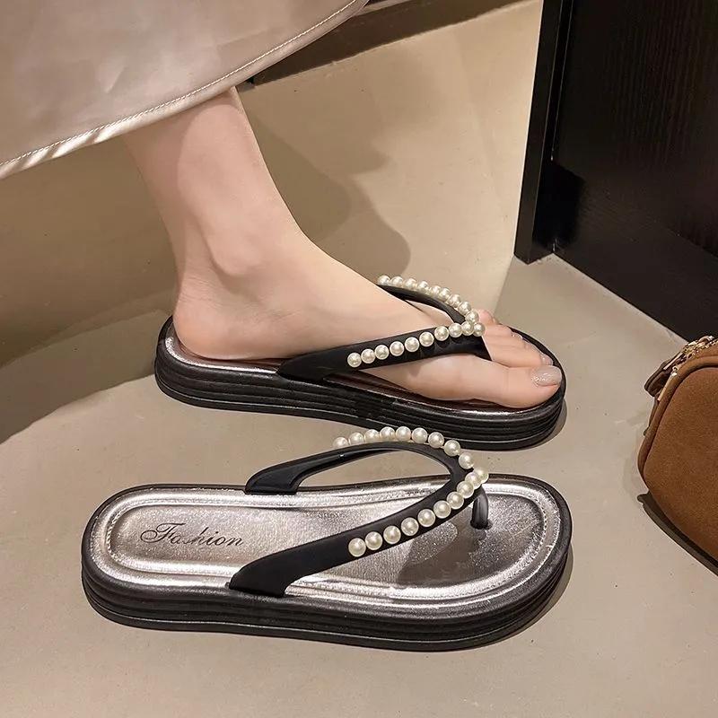 Women's Summer Fashion Slippers New Style Beaded Soft Sole Non-slip Wear-resistant Casual Versatile Flip Flops
