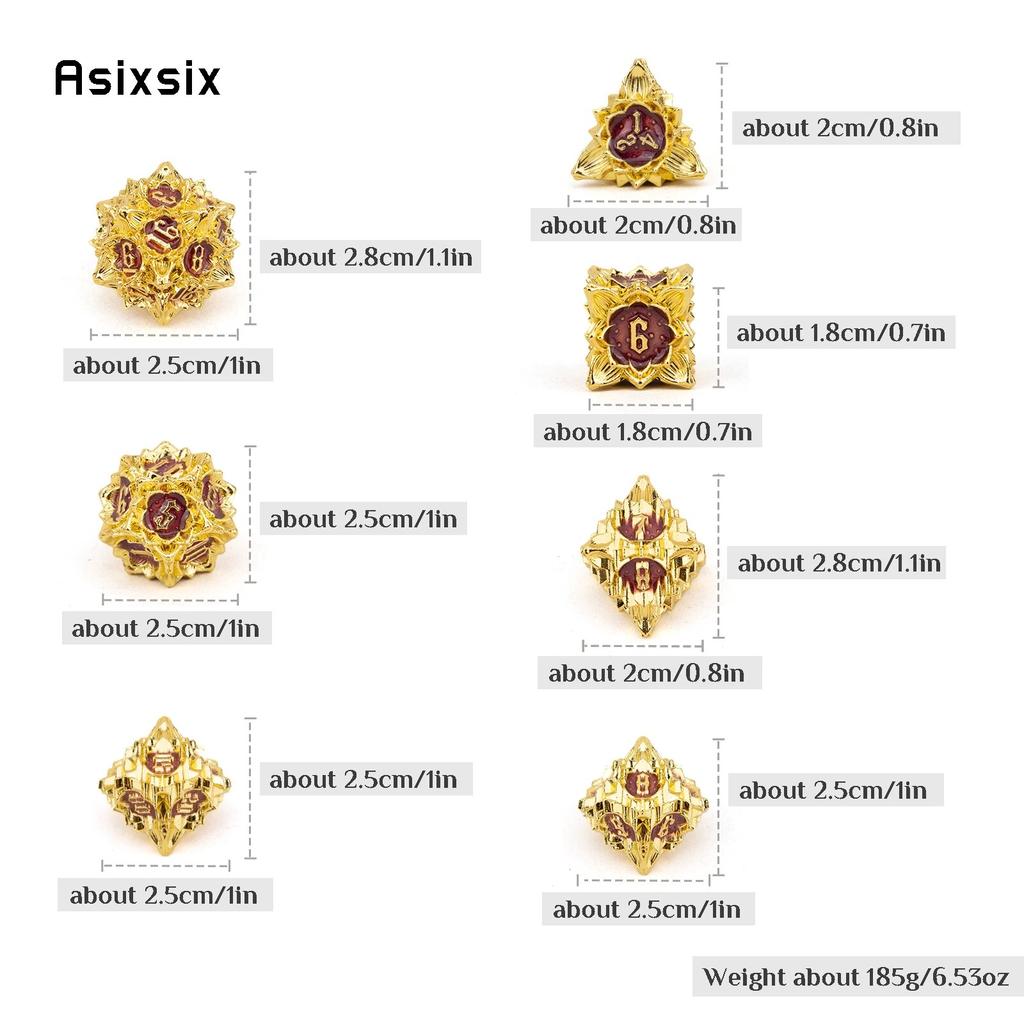 7 Pcs Golden Red Lotus Flower  Metal Dice Solid Metal Polyhedral Dice Set Suitable for Role-Playing RPG  Board Game Card Game