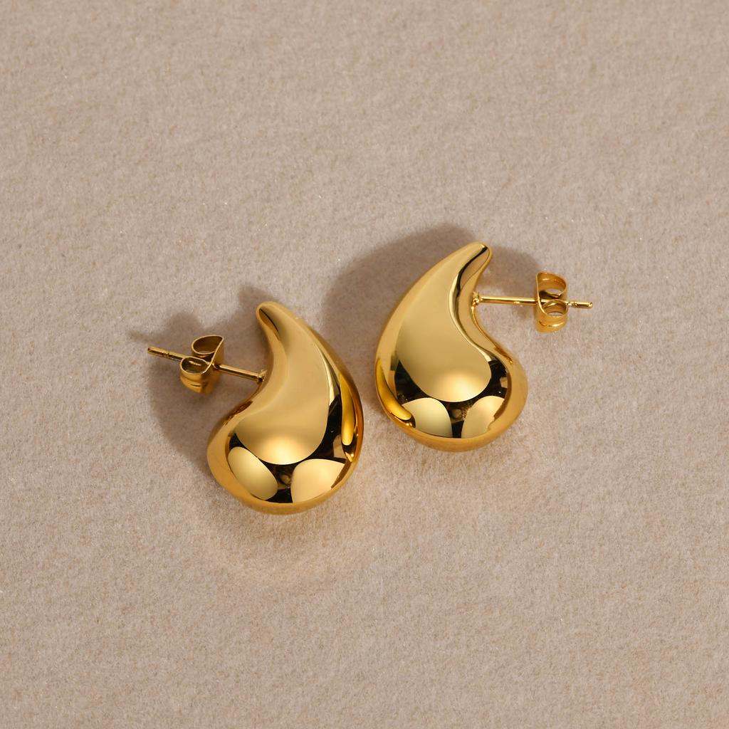 Vintage Water Drop Earrings for Women,Stainless Steel  Waterproof Metal Glossy Thick Chunky Stud Earrings,Fashion Jewelry Gifts