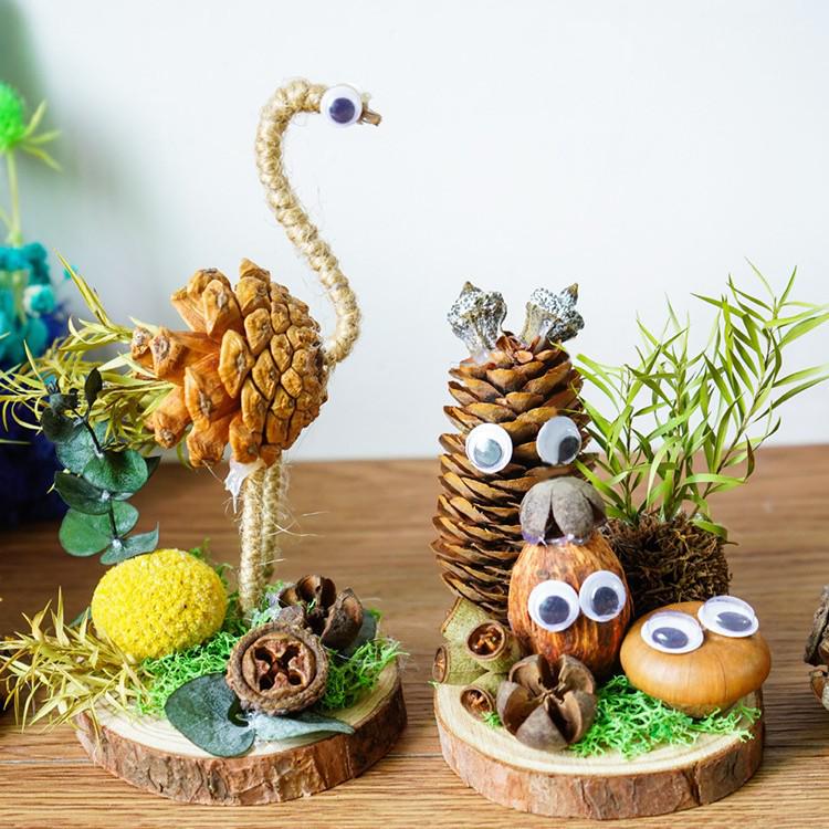 Handmade DIY Dried Flower Kit: Wood Chips, Branches, Pine Cones, Animals - Educational Parent-Child Creative Christmas Activity