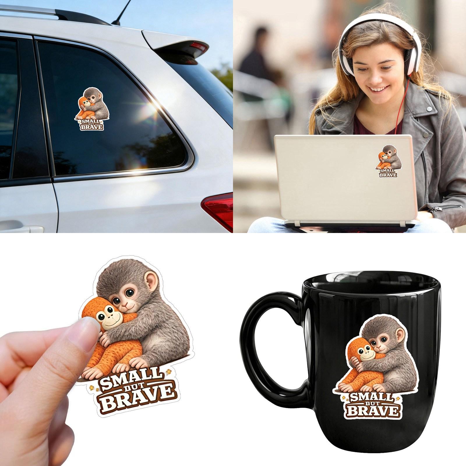 

3-inch Cute Monkey Vinyl Sticker For Laptop, Water Bottle, Phone, Car Glass, Raincoat One Size