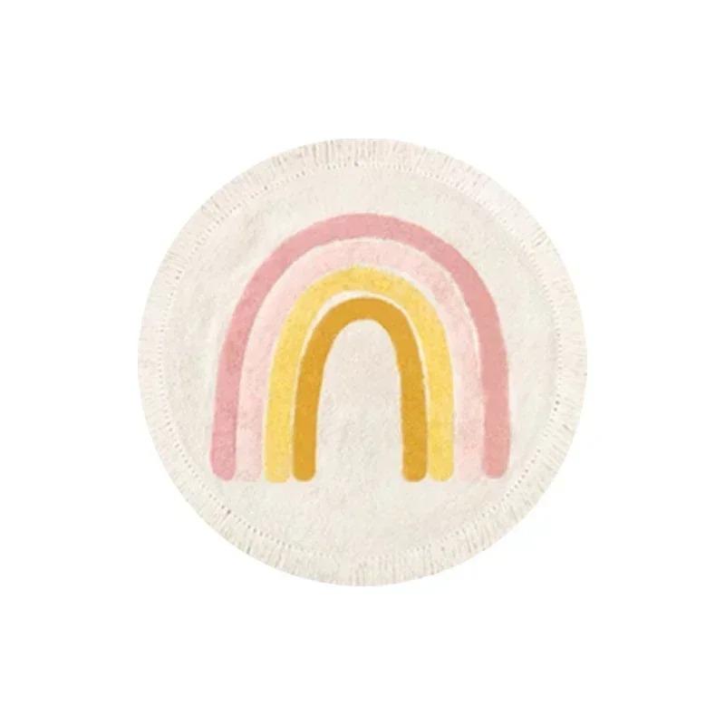 Children's Carpet Round Rainbow Pattern Tassel Bedroom Bedside Mat Home Decoration Rug Cute Girl Style Machine Washable Soft