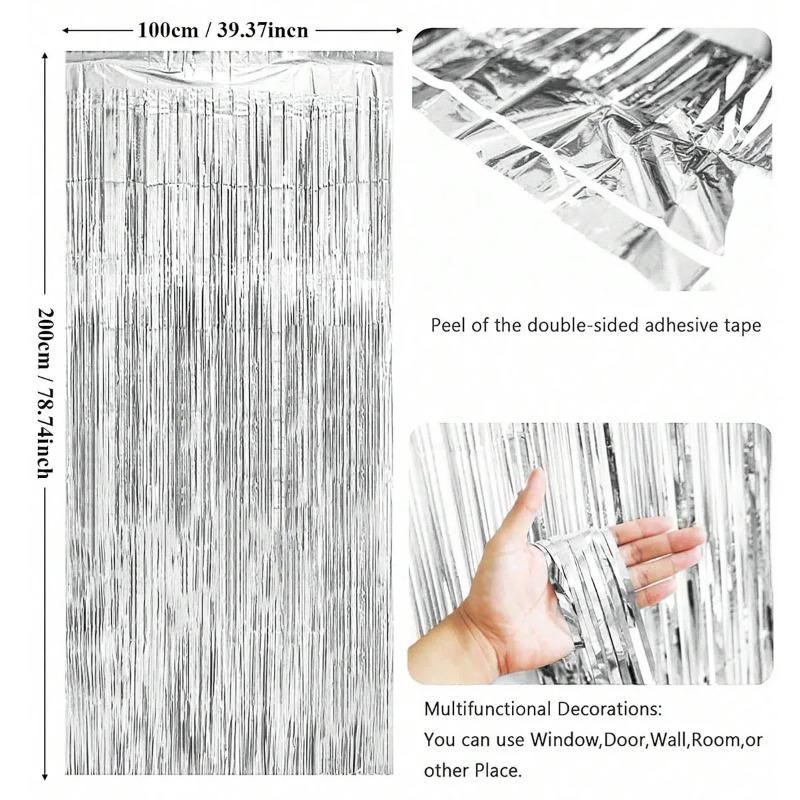 1pcs 2m Tinsel Curtain Birthday Wedding Bachelorette Party Decoration Background Graduation Bridal Shower Independence Day