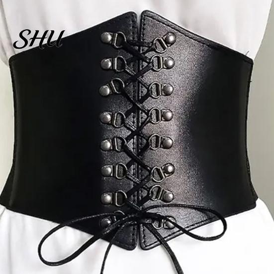 Body Belt Solid Color Retro Elastic Women Corset Exquisite Fine Craftsmanship Faux Leather Lace-up Buckle Wide Clothes Accessories Dress