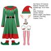 8 Pcs Women Christmas Elf Costume Set Green Xmas Dress Festive Outfit with Elf Ears Hat Shoes Belt Striped Socks