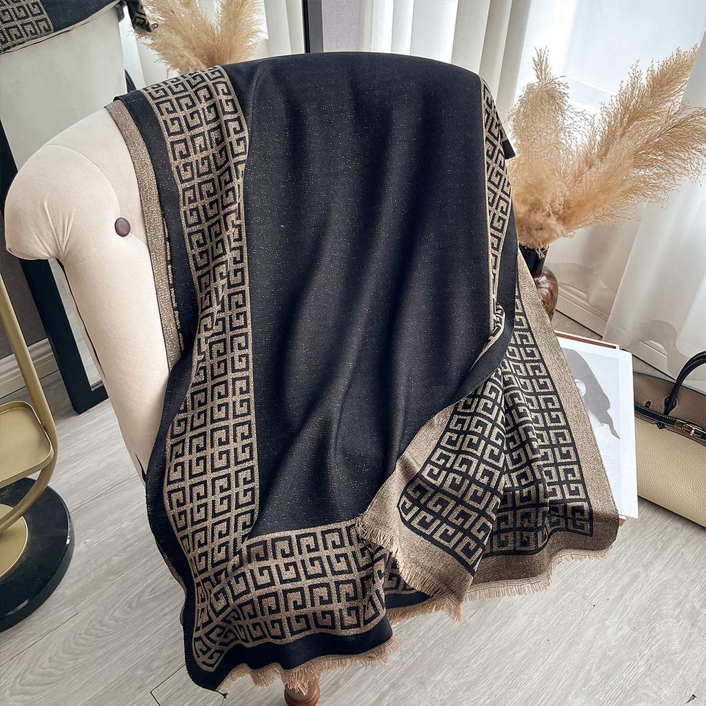 Fashion Imitation Cashmere Elegant Scarf Shawl Dual-Purpose Shawl Korean Spring And Summer Classic Warm Gold Thread Scarf Women