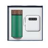 Elegant Business Gift Set: Wood Grain Thermal Mug & Digital Power Bank