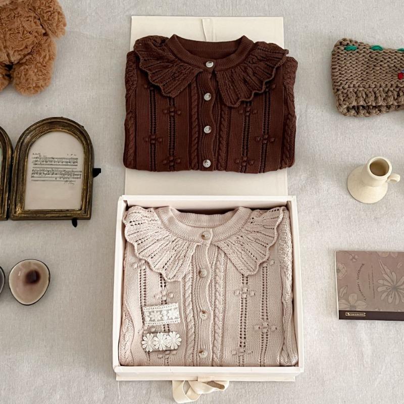 Autumn Girl Baby Sweater Cotton Yarn Doll Neck Knitted Cardigan Cotton Yarn Versatile Fashionable Children's Coat