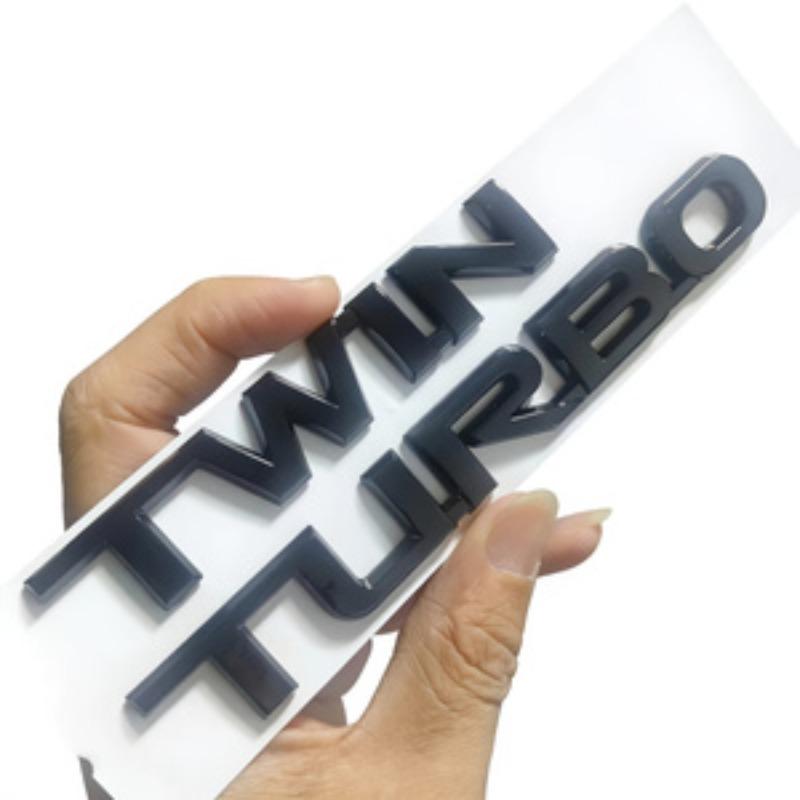 Emblema auto TWIN TURBO Bi-turbo Nero lucido/Argento lucido Distintivo 3D modificato che conferisce un'estetica da prestazioni aggressive alla parte posteriore del veicolo