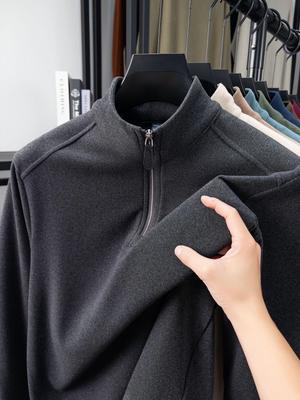 Men’s Thick Self-Heating Double-Sided Fleece Half-Zip Long-Sleeve Base Layer for Autumn/Winter