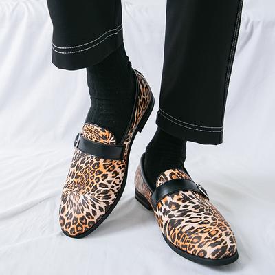 Mode Mode Leopardenmuster Leder Freizeitschuhe Qualität Gummi Rutschfeste Sohle Herren Lederschuhe Weich Komfortable Walking Slipper