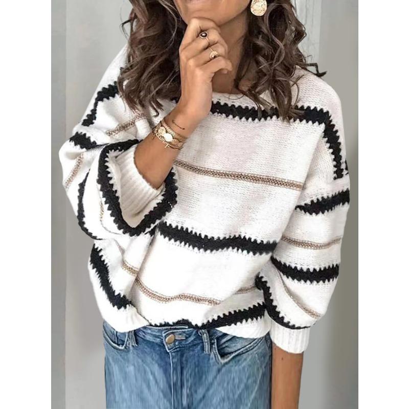 Autumn Movement Women's Metallic Striped Knitwear Pullover Commuter Loose Sweater