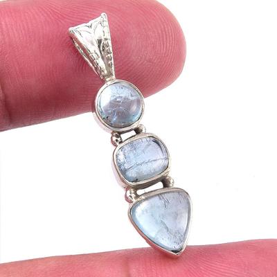 Piedra de Acuamarina Natural Plata de Ley Sólida 925 Joyería de Regalo Colgante 1.25'' s2P90